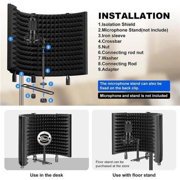 Studio Recording Microphone IsolationShield,Pop Filter.Highdensity absorbentfoam - Picture 2 of 6